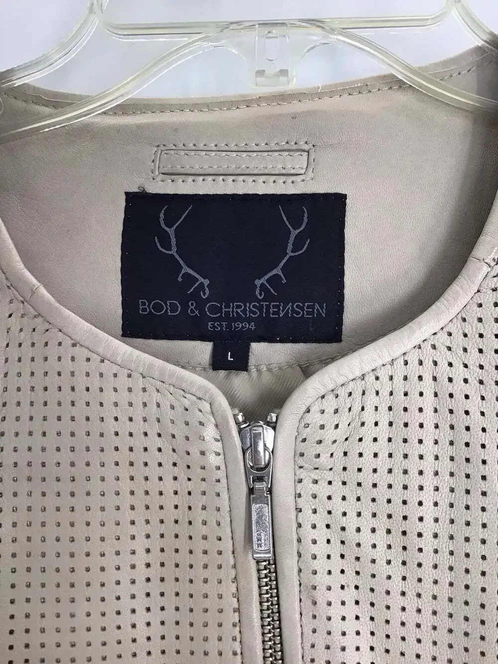 Bod & Christensen 100% Leather Full Zip- Up Laser Cut Style Jacket Tan Size L